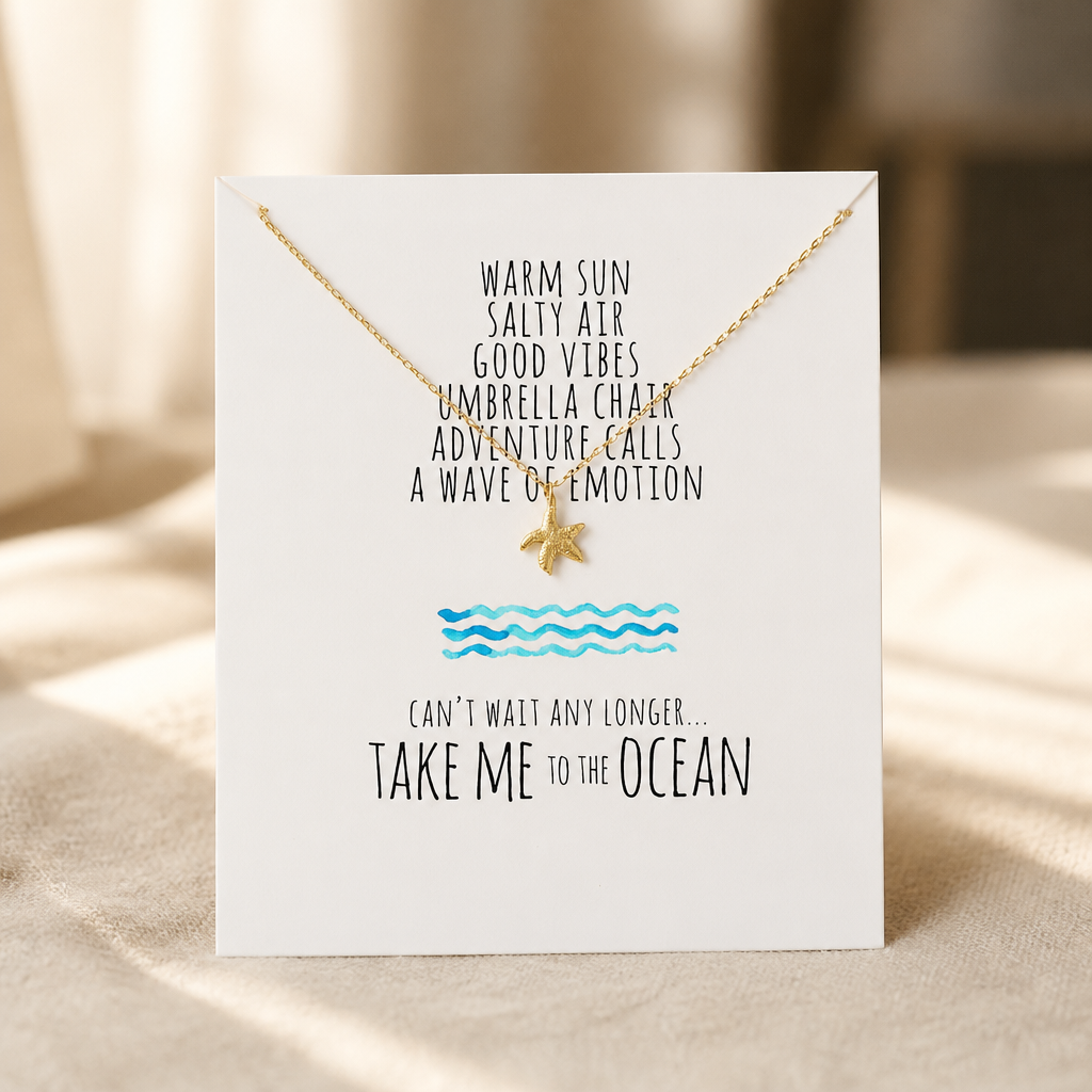 Seaside Wish Starfish Necklace — Gold — White [autogen]