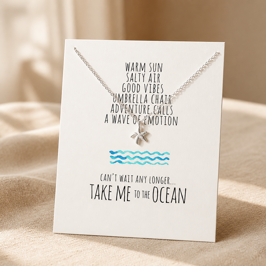 Seaside Wish Starfish Necklace — Silver — White [autogen]