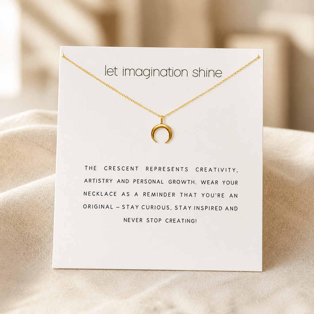 Let Imagination Shine Moon Necklace — Gold — White [autogen]