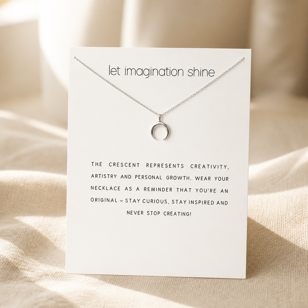Let Imagination Shine Moon Necklace — Silver — White [autogen]