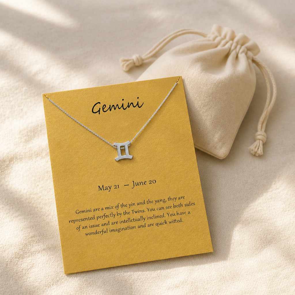 Gemini Zodiac Necklace — editorial flatlay [autogen-pdp]