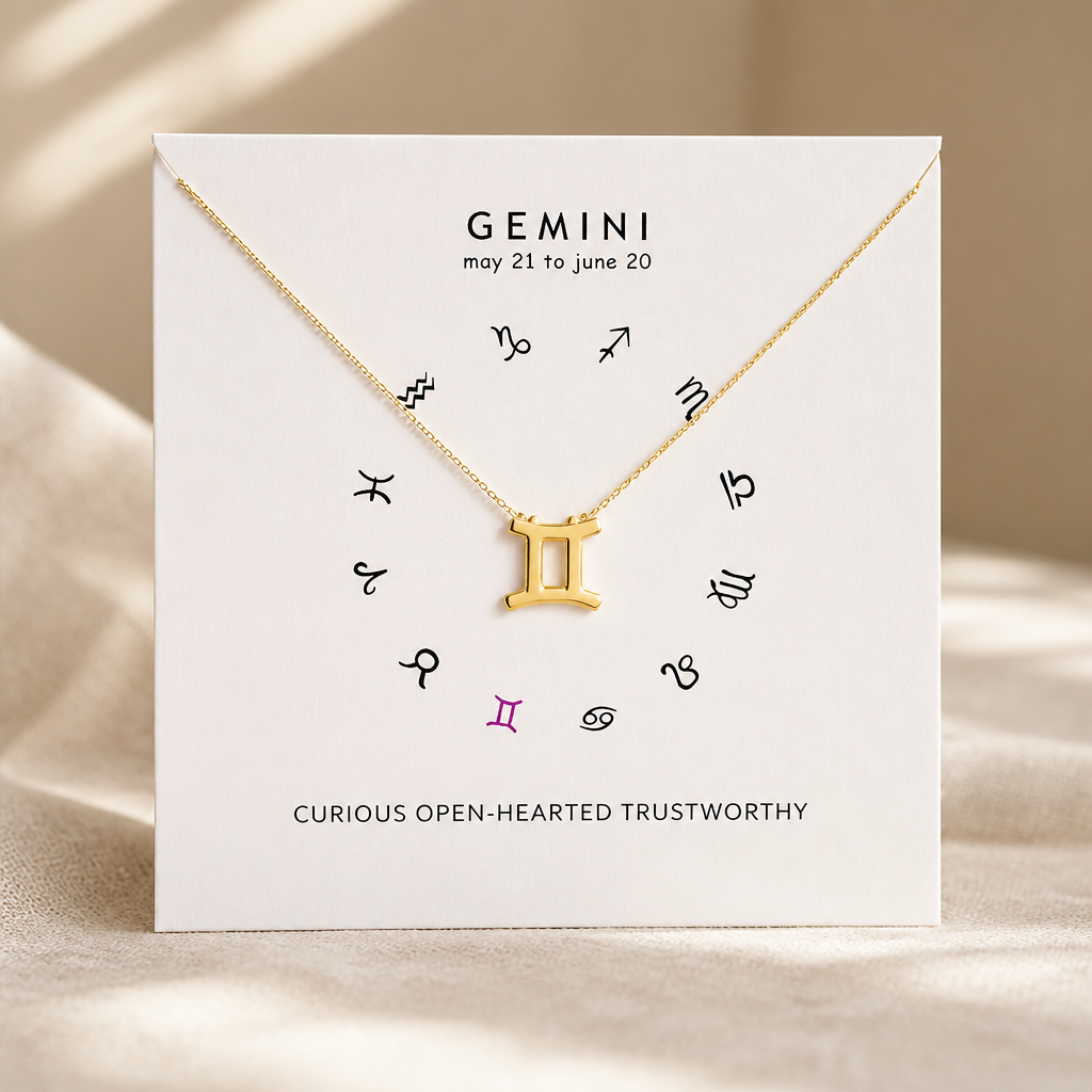 Gemini Zodiac Necklace — Gold — White [autogen]