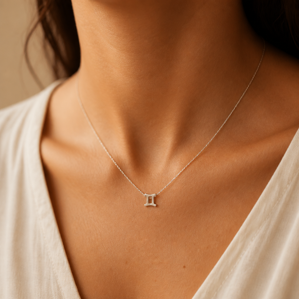 Gemini Zodiac Necklace — on figure scale [autogen-pdp]