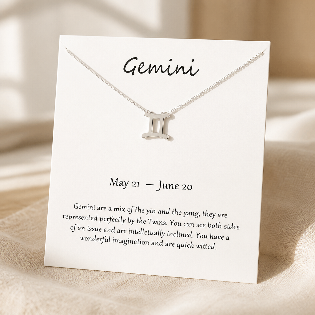 Gemini Zodiac Necklace — Silver — White [autogen]
