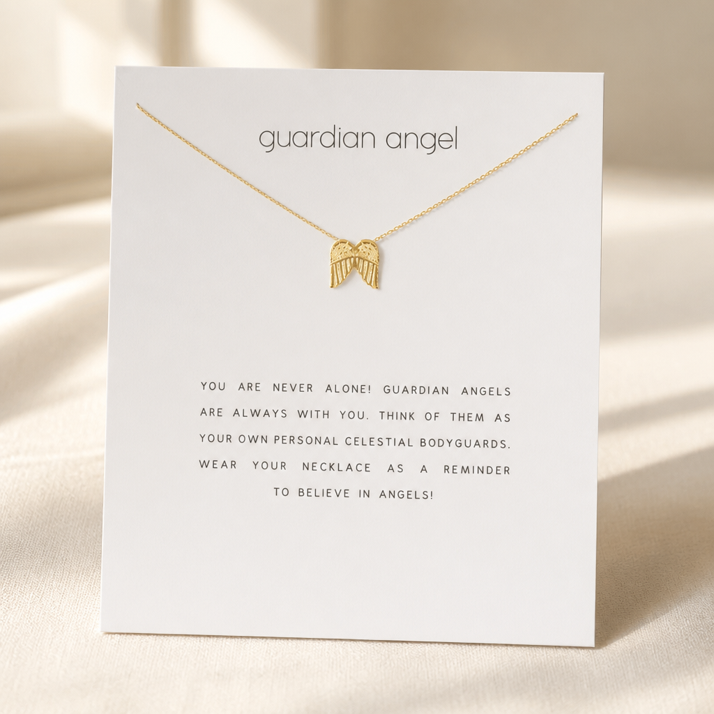 Guardian Angel Wings Necklace — Gold — White [autogen]
