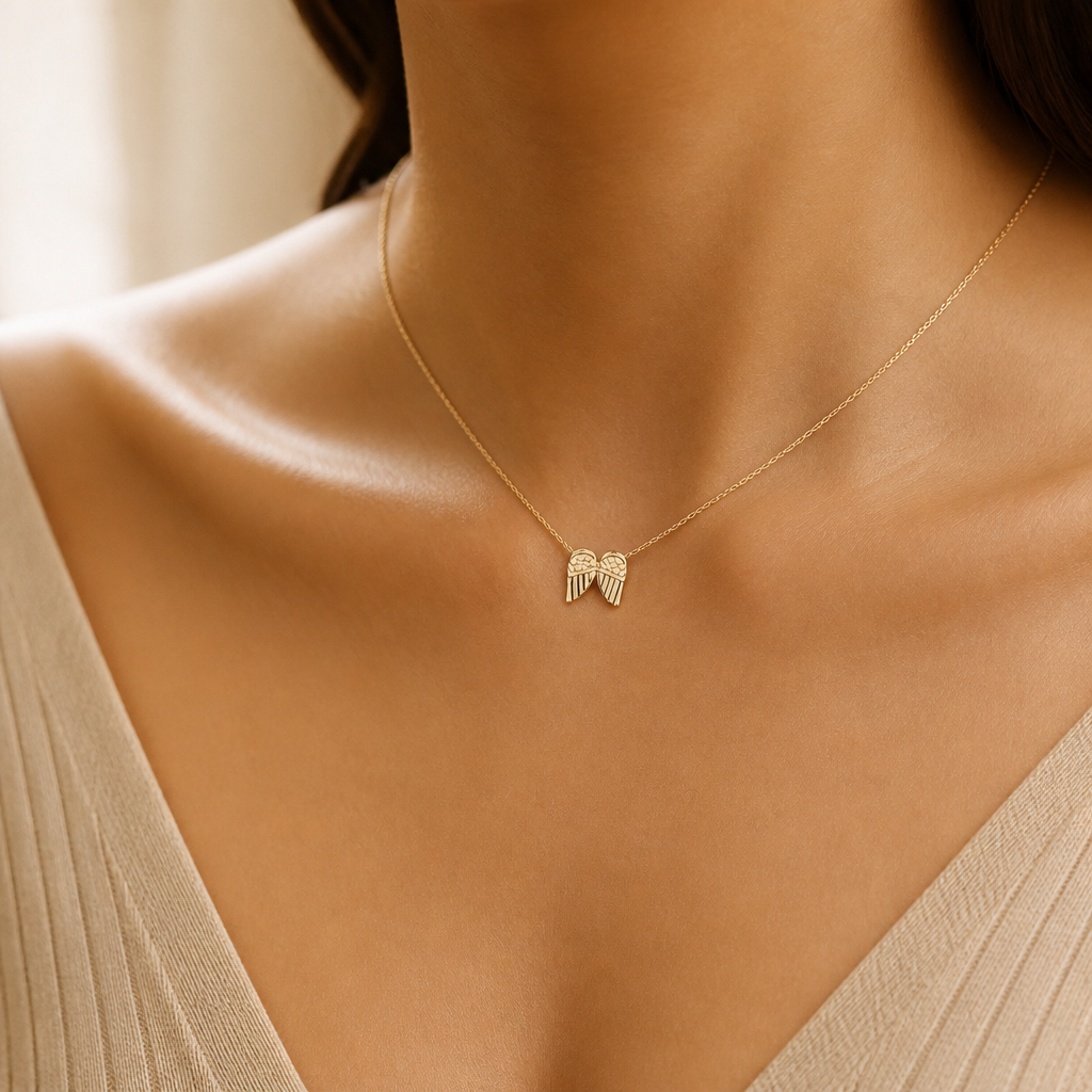 Guardian Angel Wings Necklace — on figure scale [autogen-pdp]