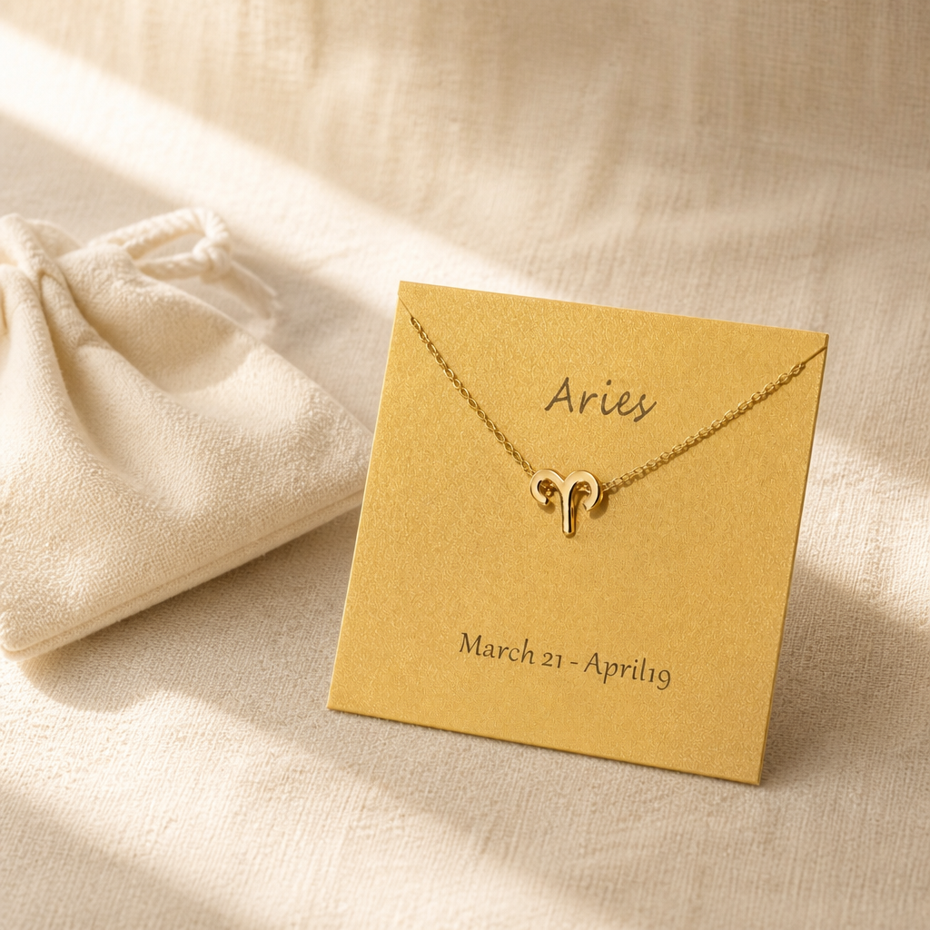 Aries Zodiac Necklace — editorial flatlay [autogen-pdp]