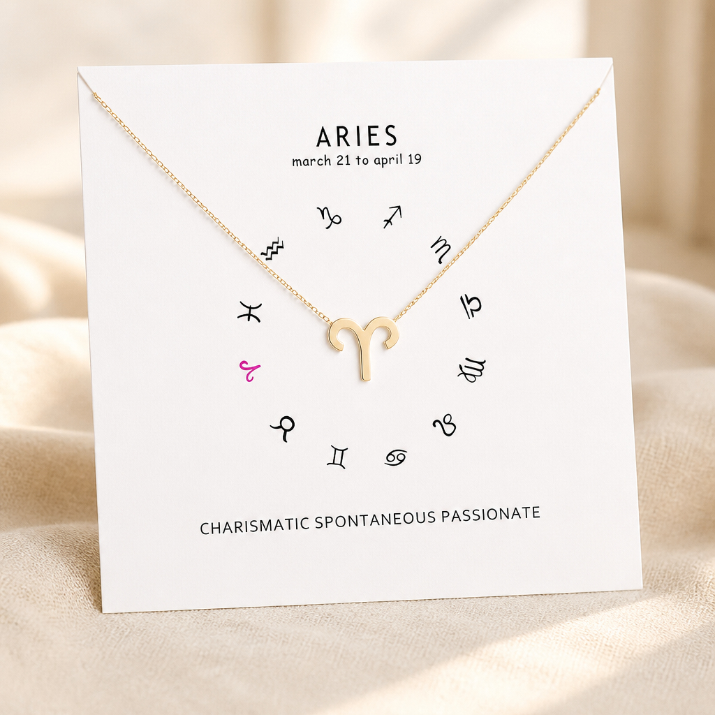 Aries Zodiac Necklace — Gold — White [autogen]