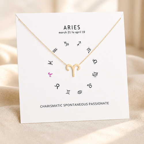 Aries Zodiac Necklace — Gold — White [autogen]
