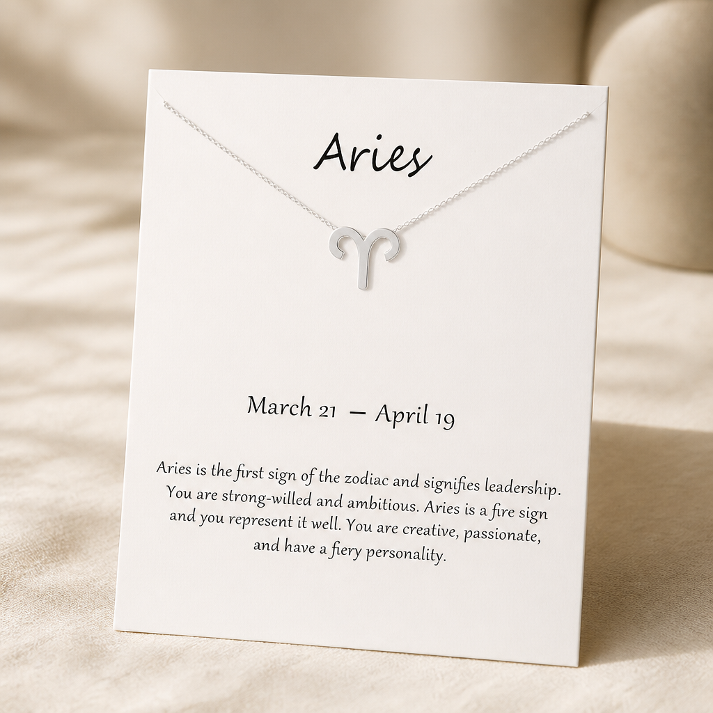 Aries Zodiac Necklace — Silver — White [autogen]