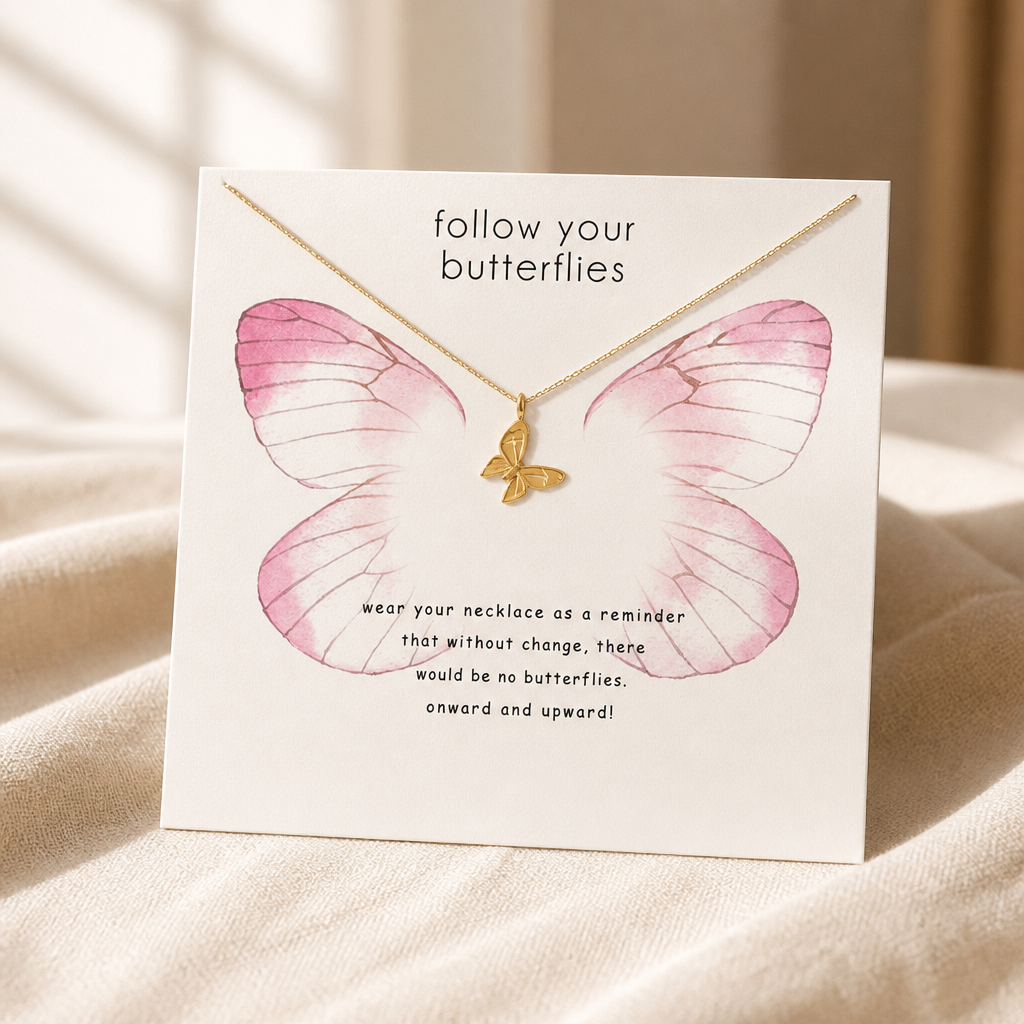 Spread Your Wings Butterfly Necklace — Gold — White [autogen]