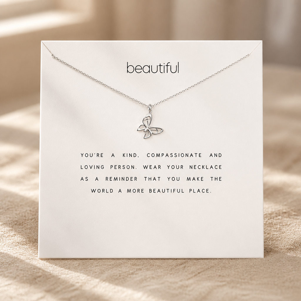 Spread Your Wings Butterfly Necklace — Silver — White [autogen]
