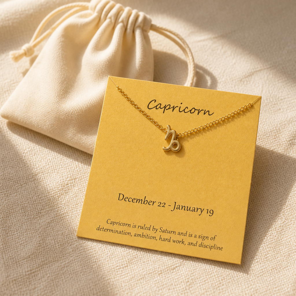 Capricorn Zodiac Necklace — editorial flatlay [autogen-pdp]