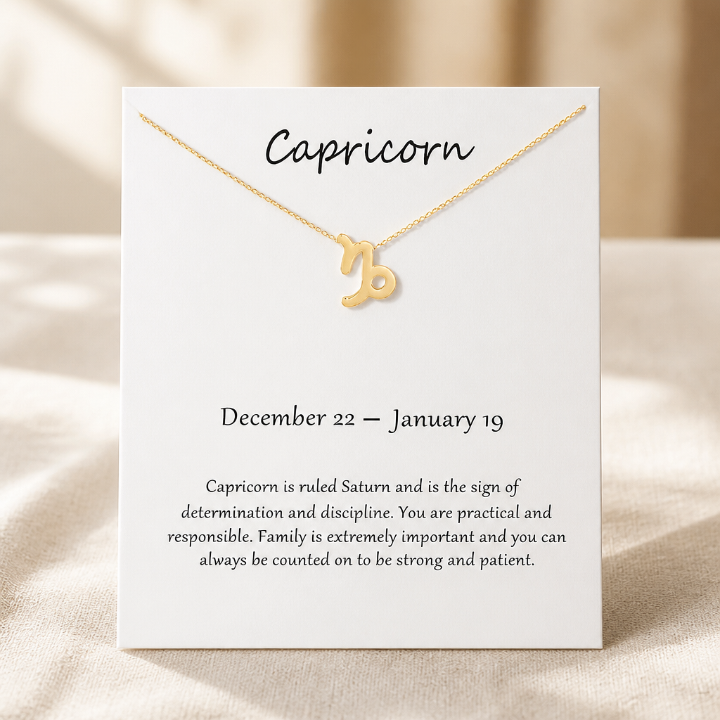 Capricorn Zodiac Necklace — Gold — White [autogen]