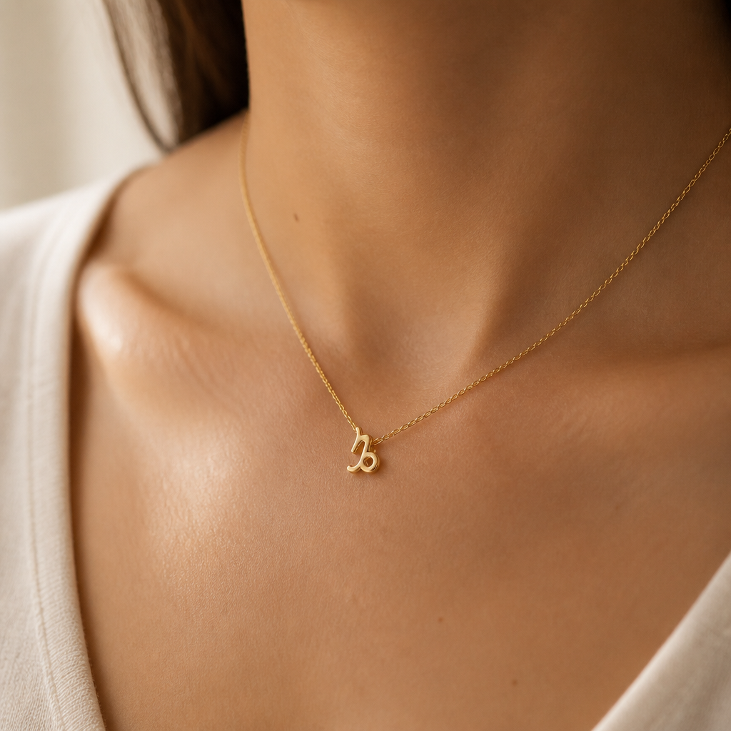 Capricorn Zodiac Necklace — on figure scale [autogen-pdp]