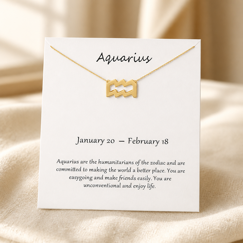 Aquarius Zodiac Necklace — Gold — White [autogen]