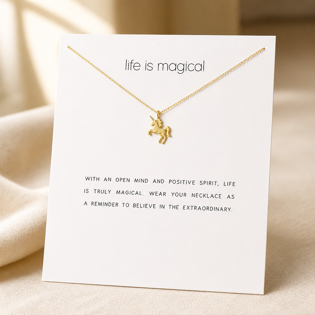 Stay Magical Unicorn Necklace — Gold — White [autogen]