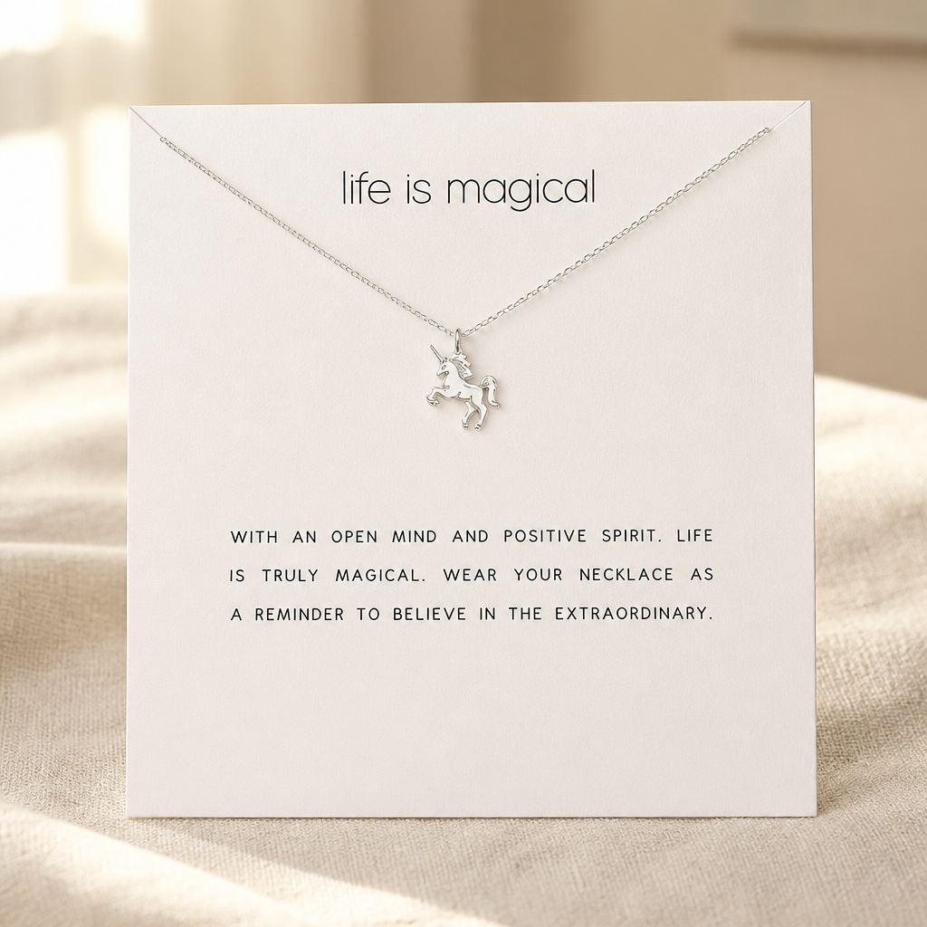 Stay Magical Unicorn Necklace — Silver — White [autogen]