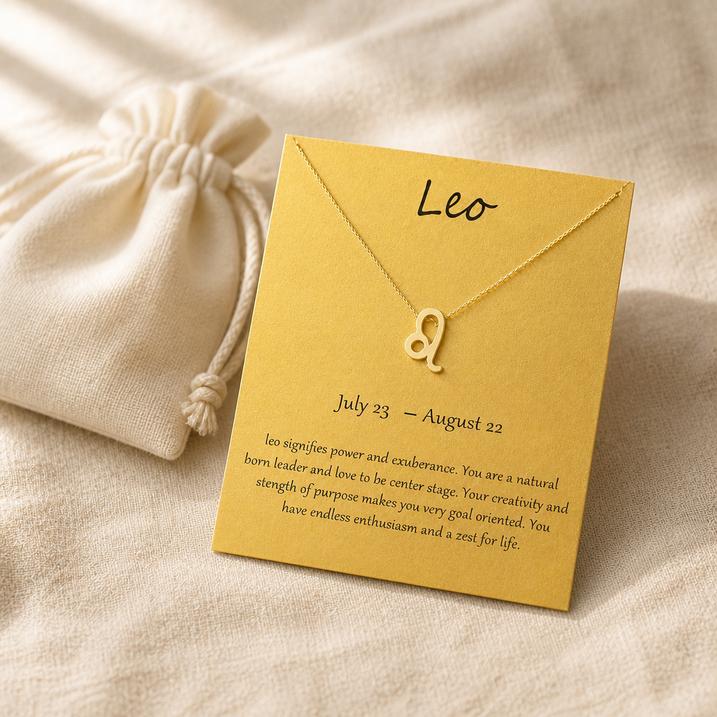 Leo Zodiac Necklace — editorial flatlay [autogen-pdp]