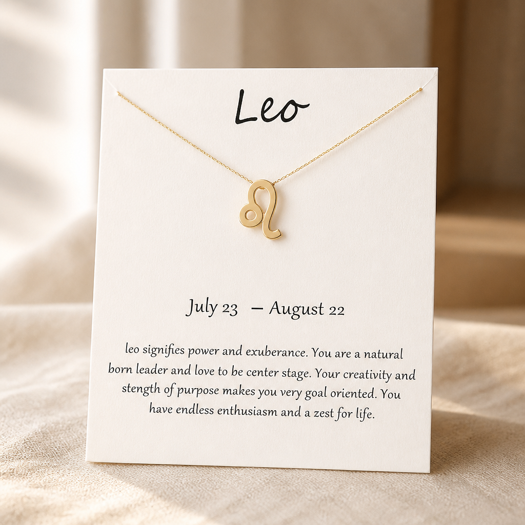 Leo Zodiac Necklace — Gold — White [autogen]