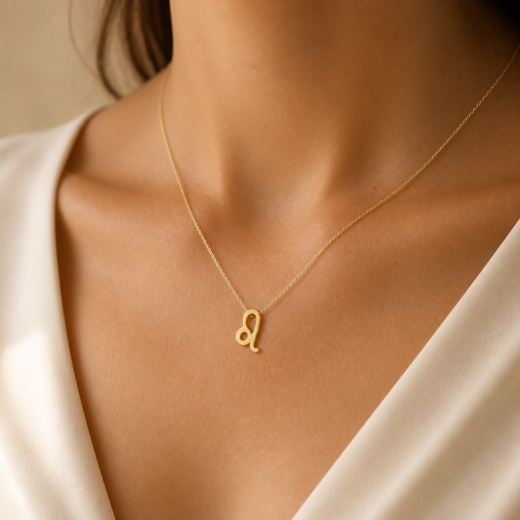 Leo Zodiac Necklace — on figure scale [autogen-pdp]
