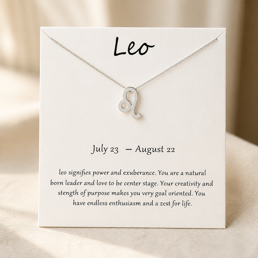 Leo Zodiac Necklace — Silver — White [autogen]