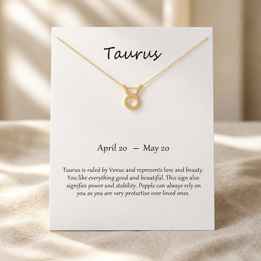 Taurus Zodiac Necklace — Gold — White [autogen]
