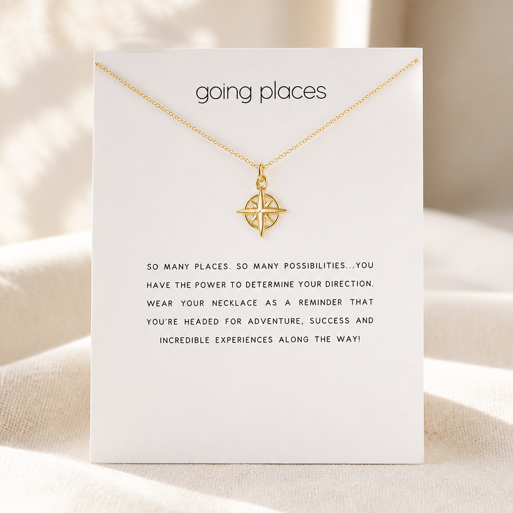 North Star Compass Necklace — Gold — White [autogen]