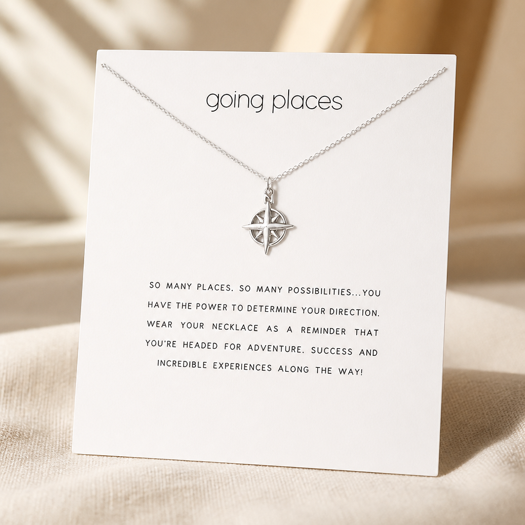 North Star Compass Necklace — Silver — White [autogen]