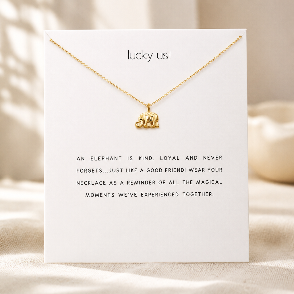 Lucky Us Elephant Necklace — Gold — White [autogen]