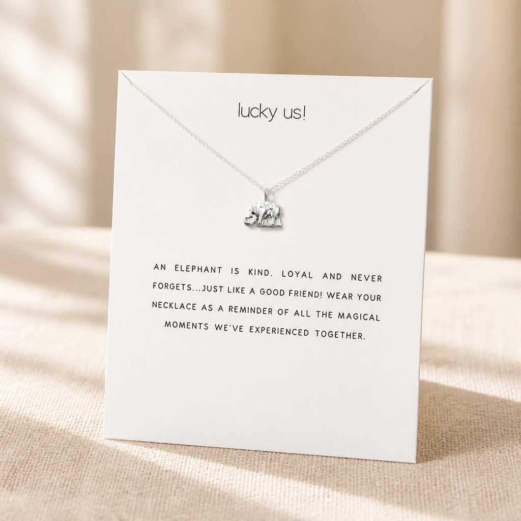 Lucky Us Elephant Necklace — Silver — White [autogen]