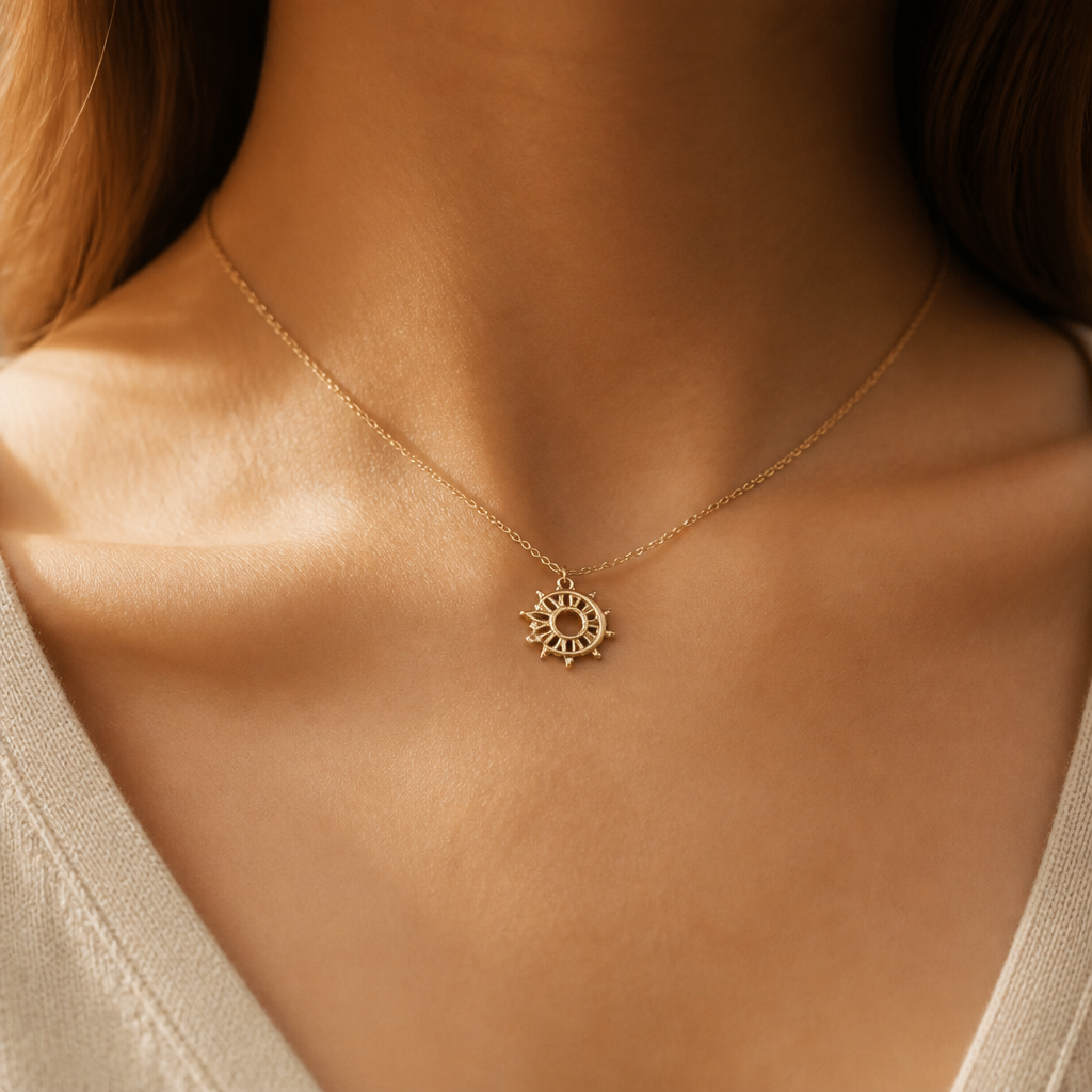 Two Halves Sun & Moon Necklace — on figure scale [autogen-pdp]