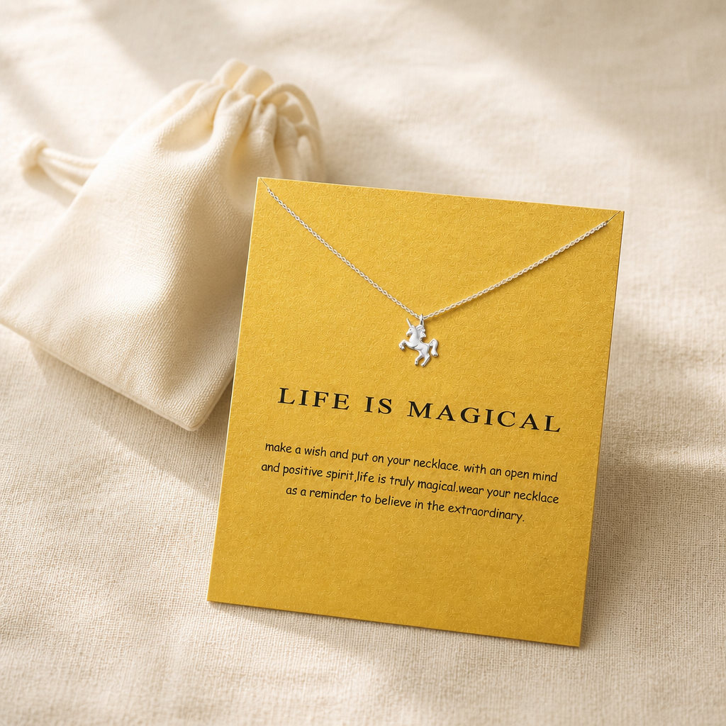Life Is Magical Unicorn Necklace — editorial flatlay [autogen-pdp]