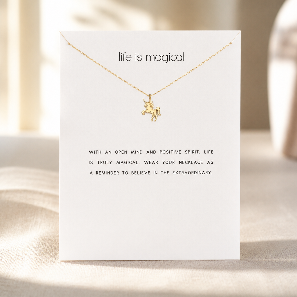 Life Is Magical Unicorn Necklace — Gold — White [autogen]