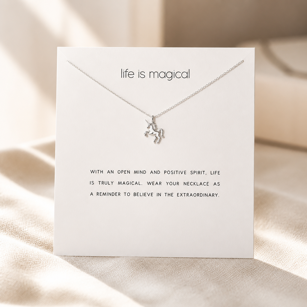 Life Is Magical Unicorn Necklace — Silver — White [autogen]