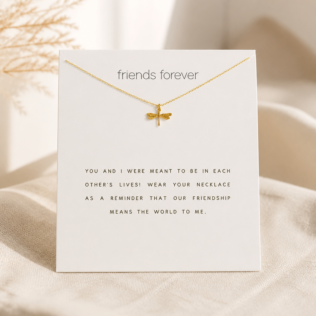 Friends Forever Dragonfly Necklace — Gold — White [autogen]