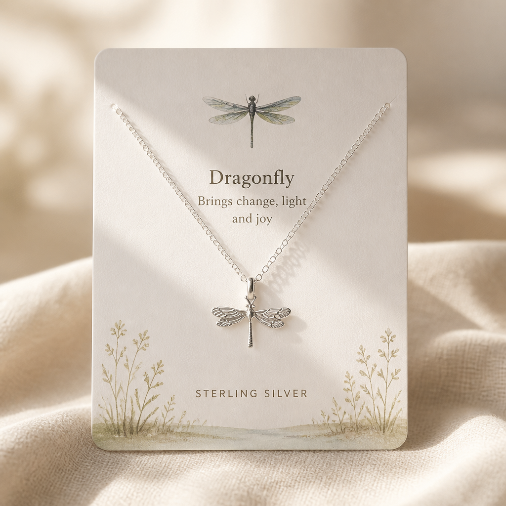 Friends Forever Dragonfly Necklace — Silver — White [autogen]