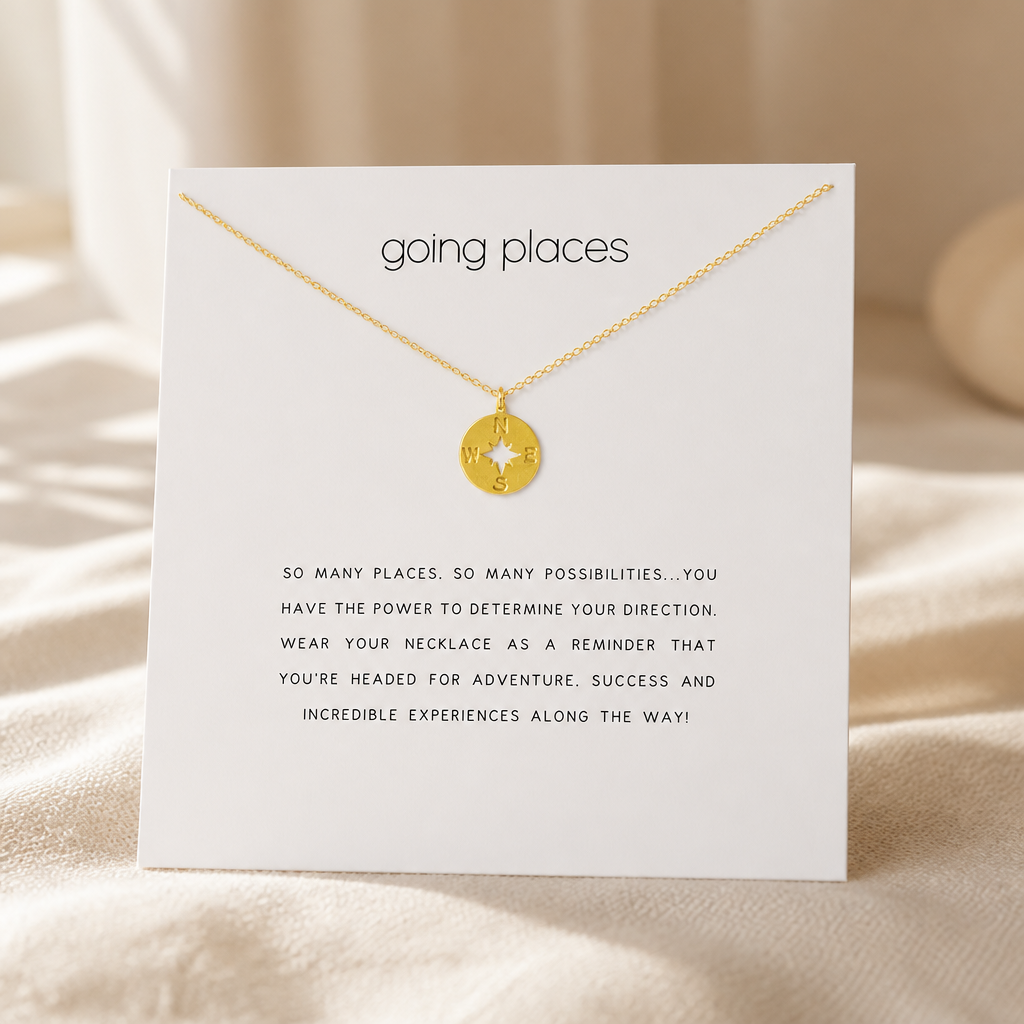 Going Places Compass Necklace — Gold — White [autogen]