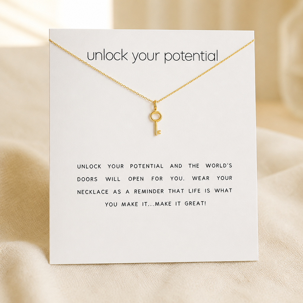 Unlock Your Potential Key Necklace — Gold — White [autogen]