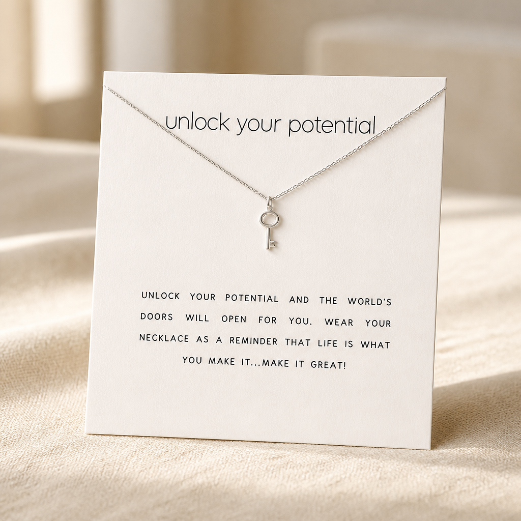 Unlock Your Potential Key Necklace — Silver — White [autogen]
