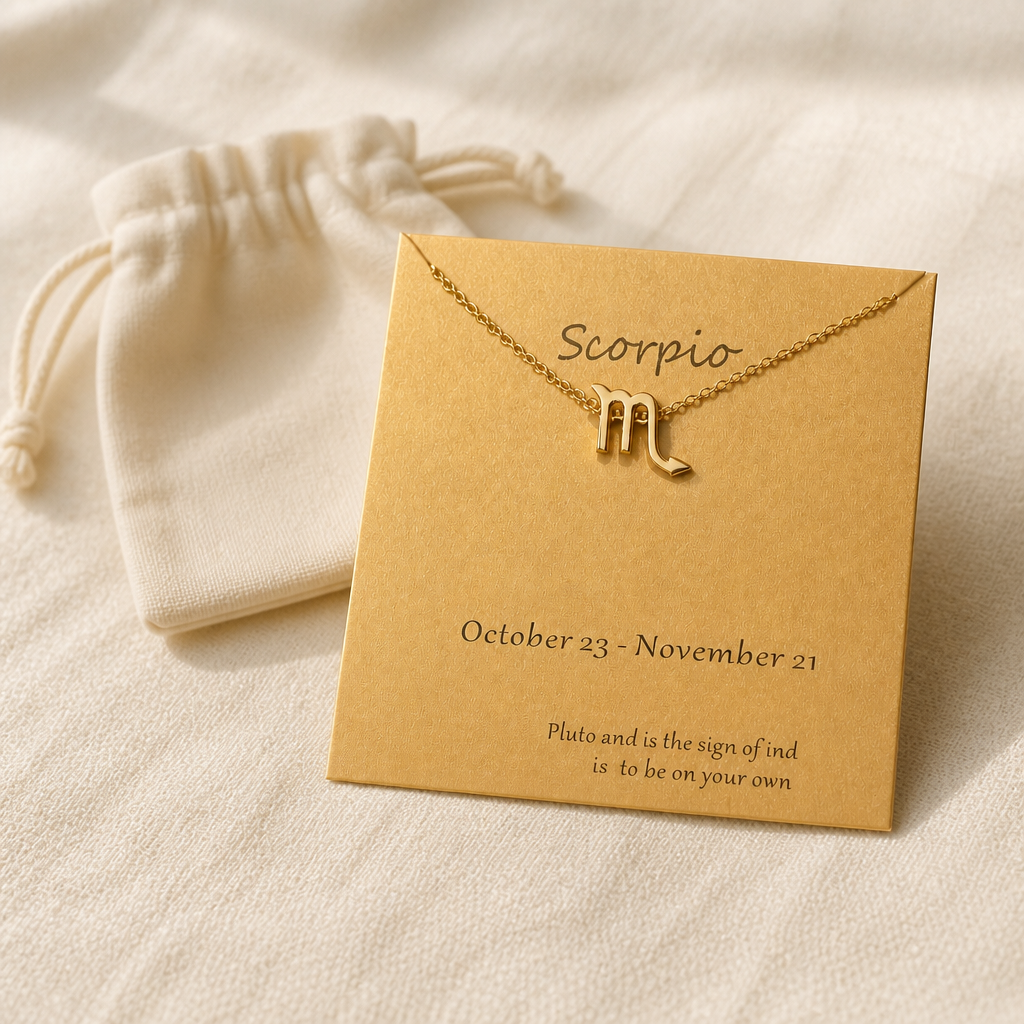 Scorpio Zodiac Necklace — editorial flatlay [autogen-pdp]