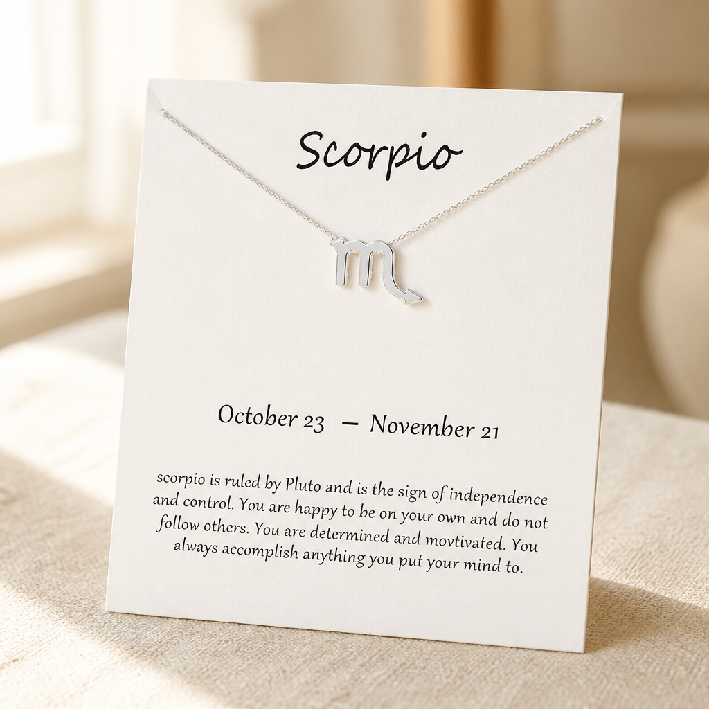 Scorpio Zodiac Necklace — Silver — White [autogen]
