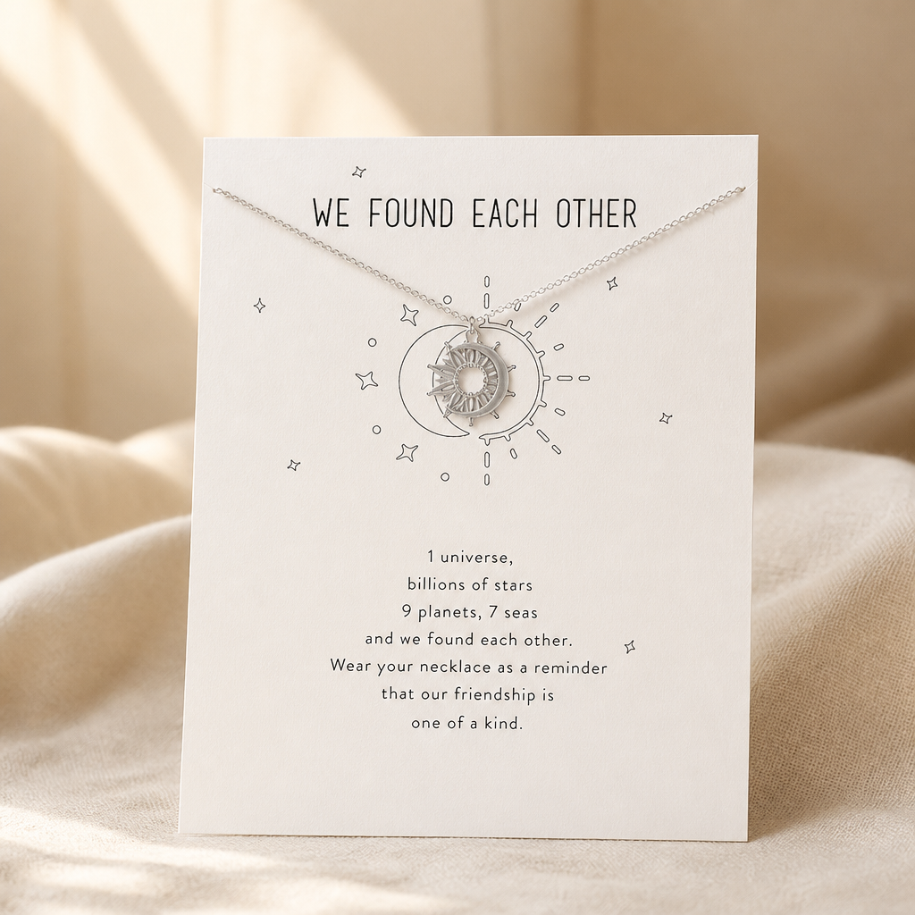 We Found Each Other Sun & Moon Necklace — Silver — White [autogen]