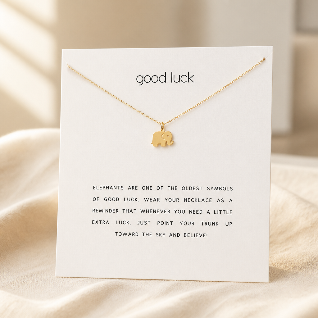 Good Luck Elephant Necklace — Gold — White [autogen]