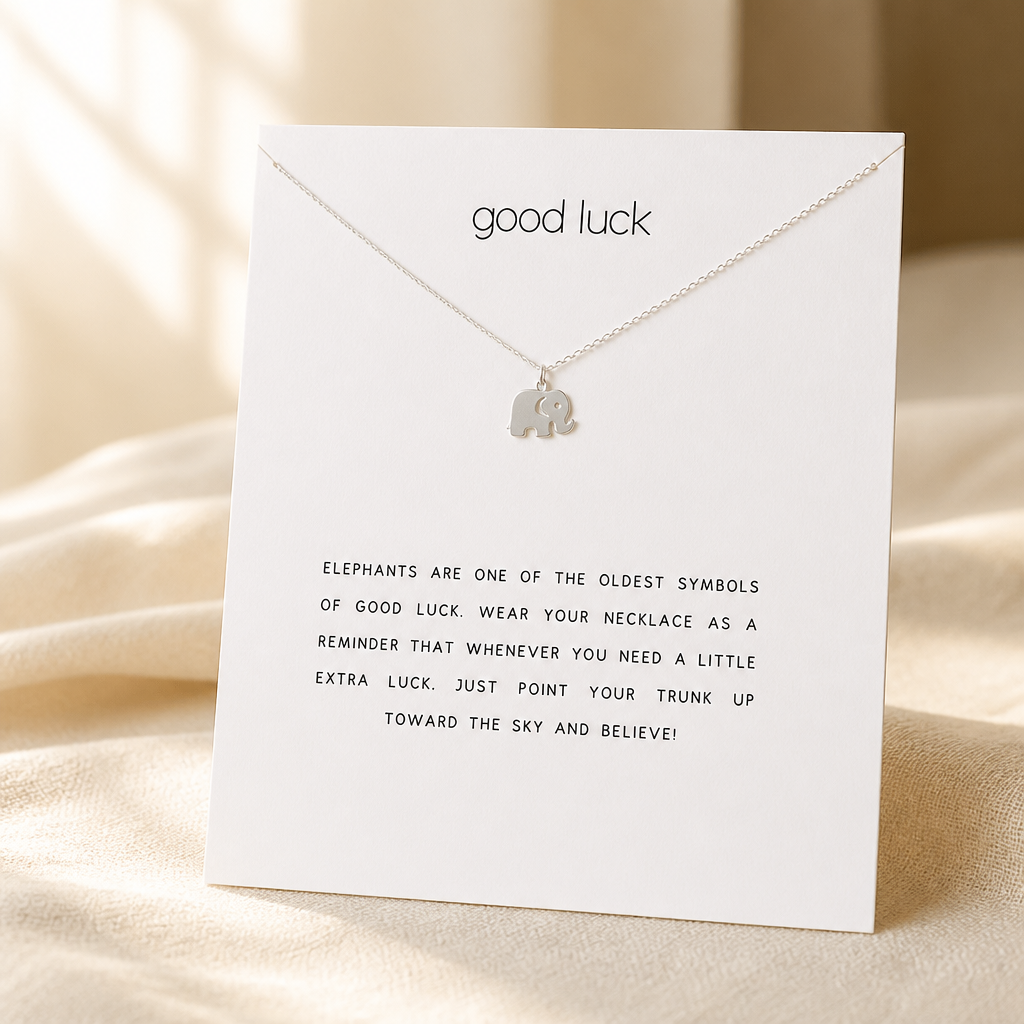 Good Luck Elephant Necklace — Silver — White [autogen]