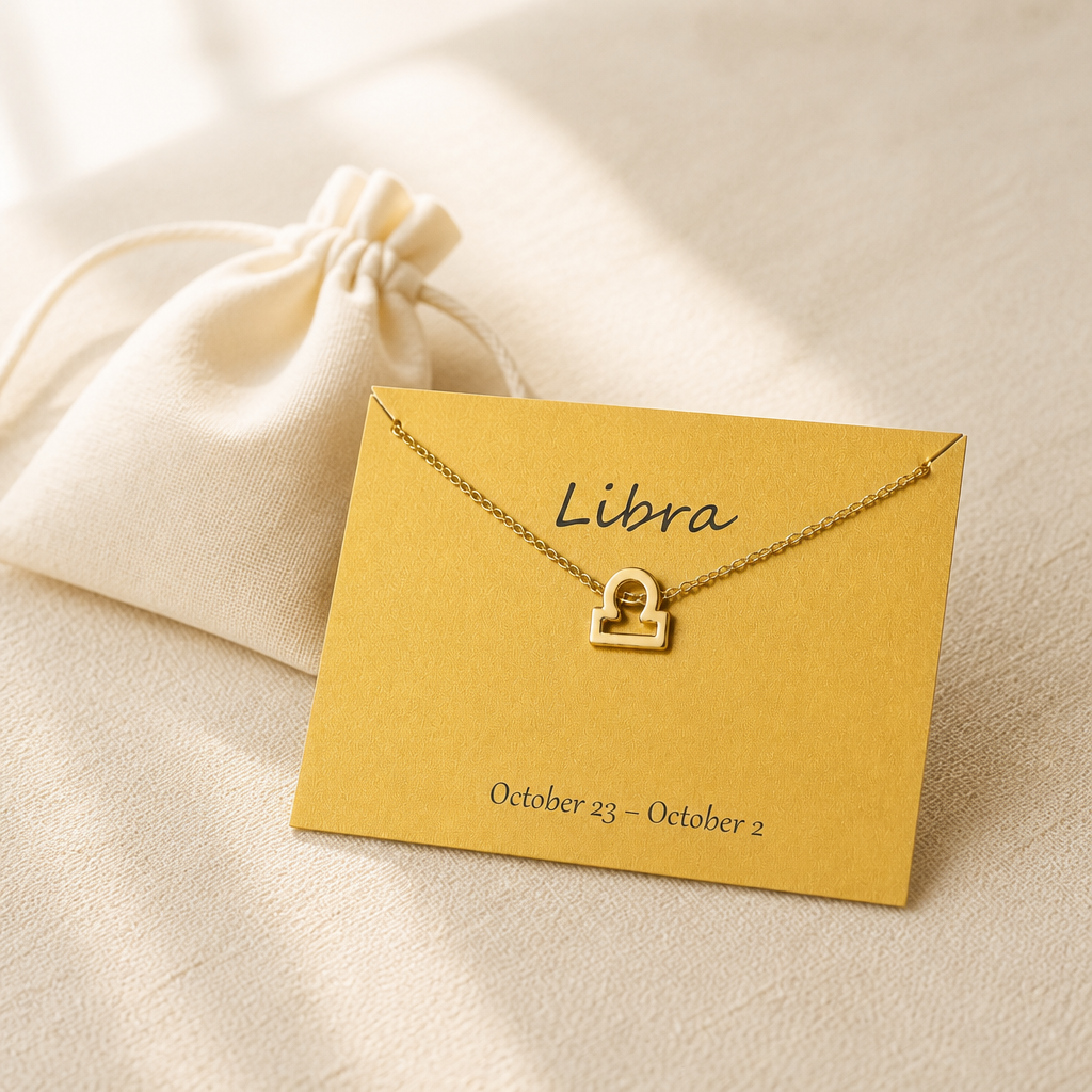 Libra Zodiac Necklace — editorial flatlay [autogen-pdp]
