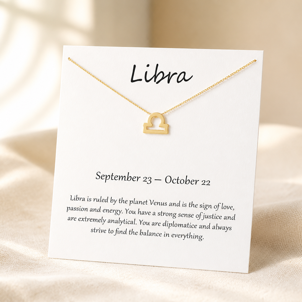 Libra Zodiac Necklace — Gold — White [autogen]