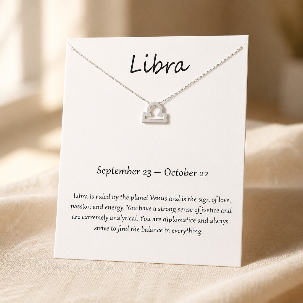 Libra Zodiac Necklace — Silver — White [autogen]
