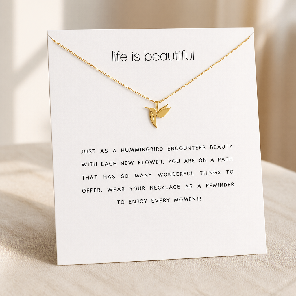 Joy in Motion Hummingbird Necklace — Gold — White [autogen]