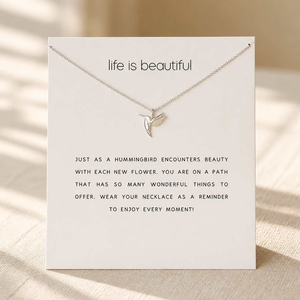 Joy in Motion Hummingbird Necklace — Silver — White [autogen]